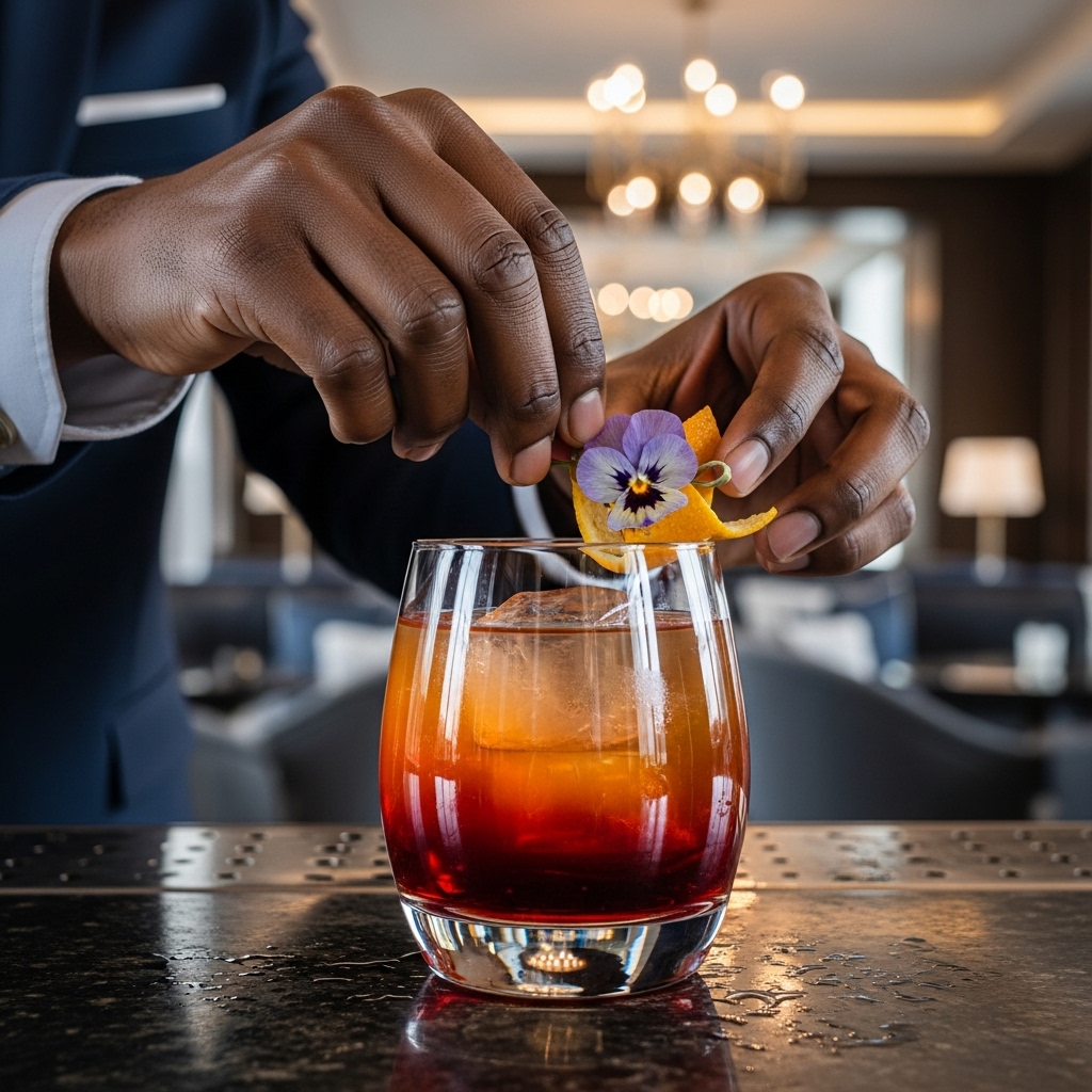 Signature cocktail with artistic presentation