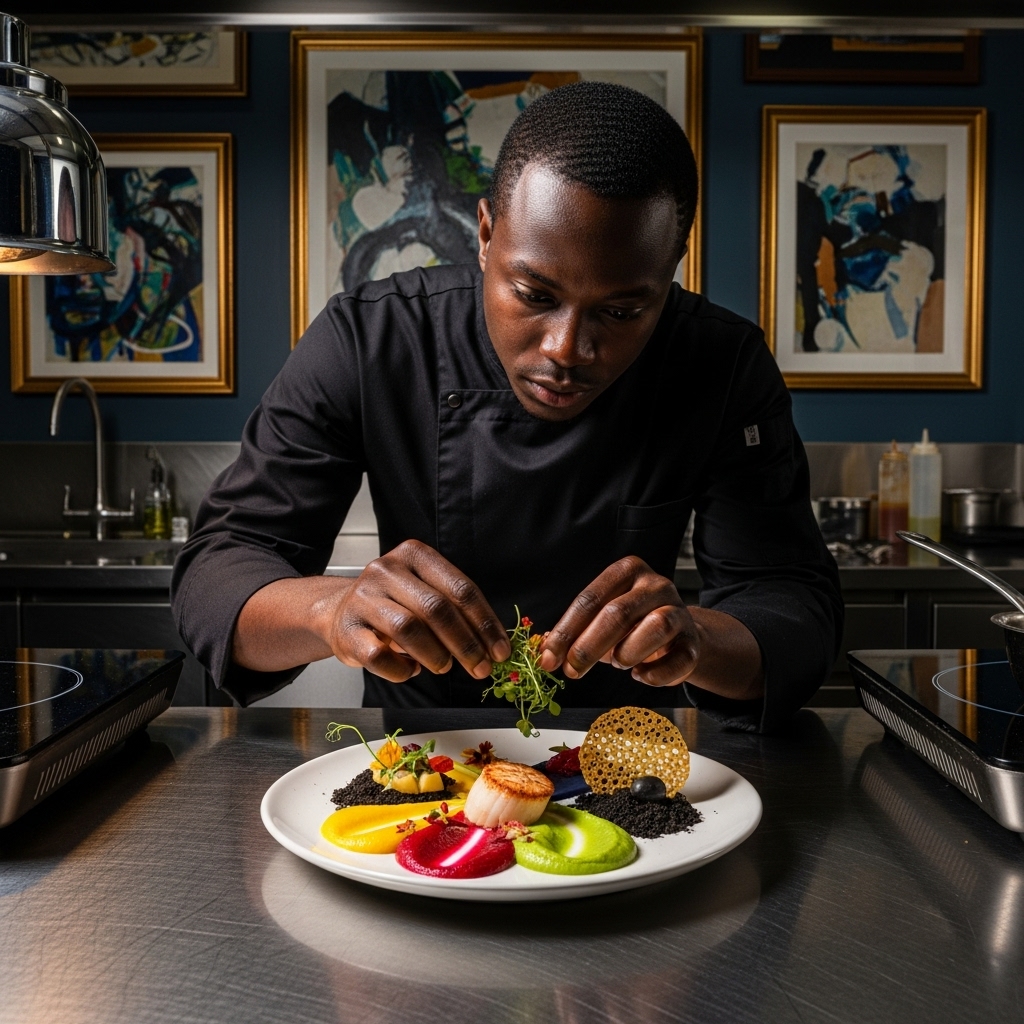 Chef preparing artistic dish